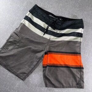 O'Neill Mens 34 Board Shorts Surfer Beach  Striped Swim Trunks Cargo Pocket
